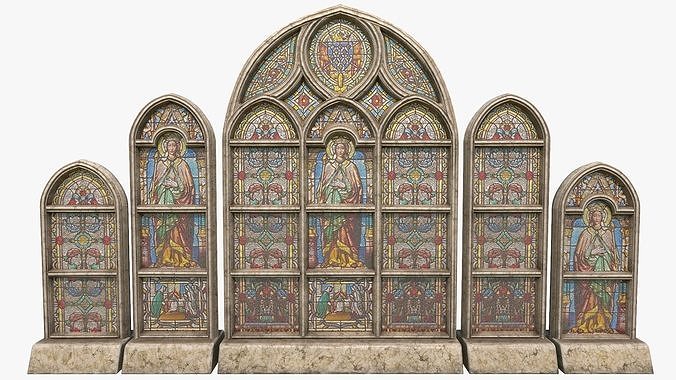 Stained Glass Window Pack Low-poly 3D model