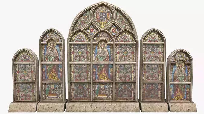 Stained Glass Window Pack Low-poly 3D model