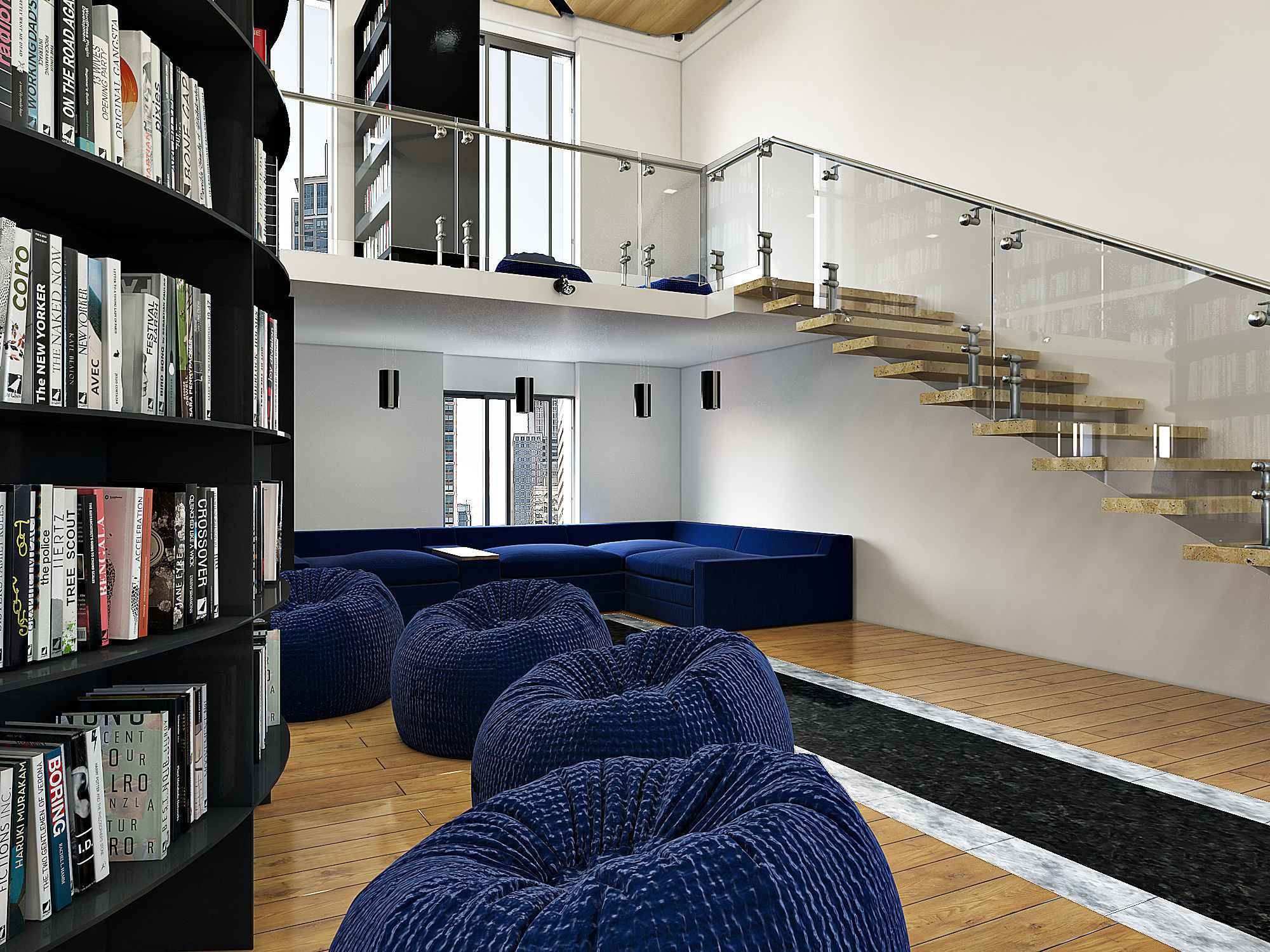 Public Library Interior Design Scene 3D model_3