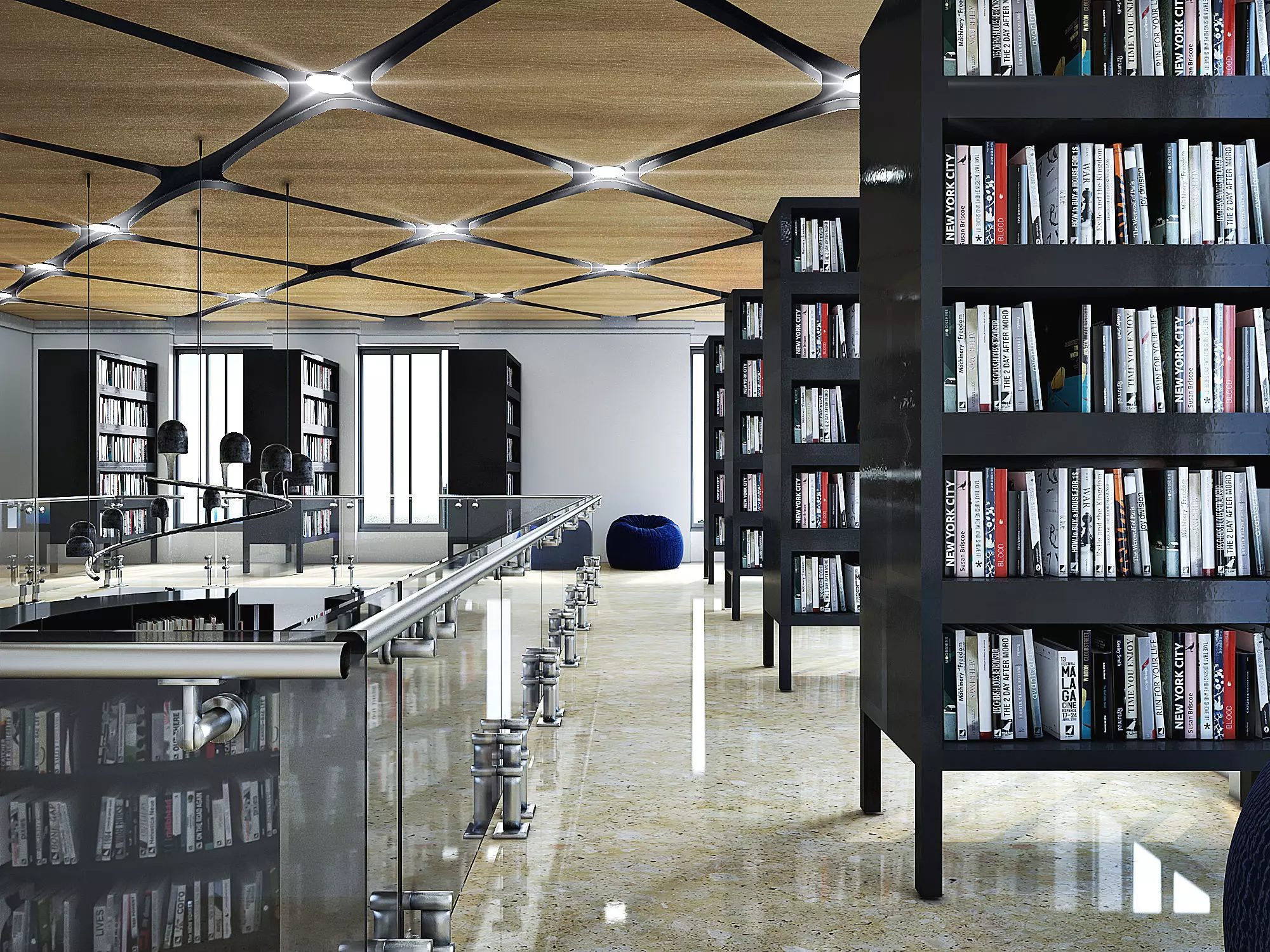 Public Library Interior Design Scene 3D model_0