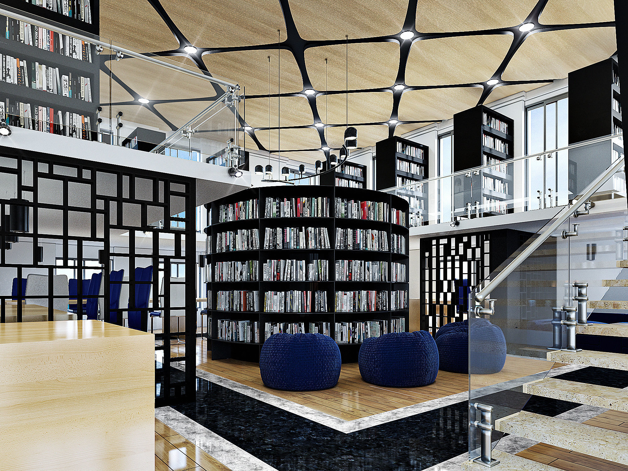 Public Library Interior Design Scene 3D model_4