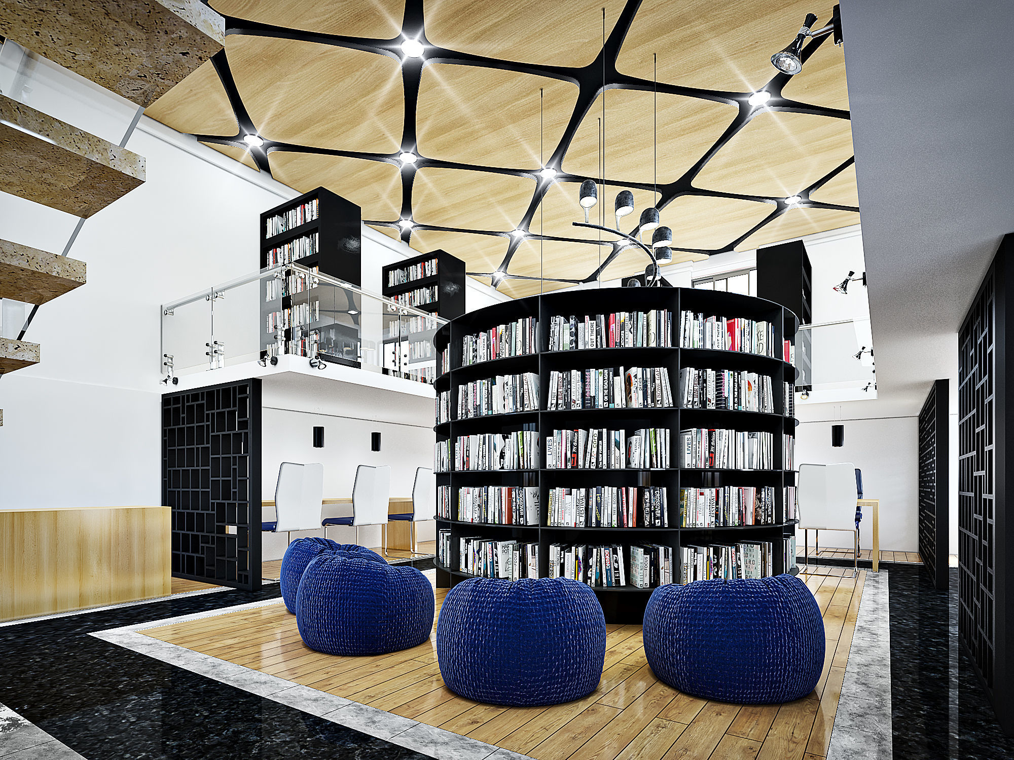 Public Library Interior Design Scene 3D model_1