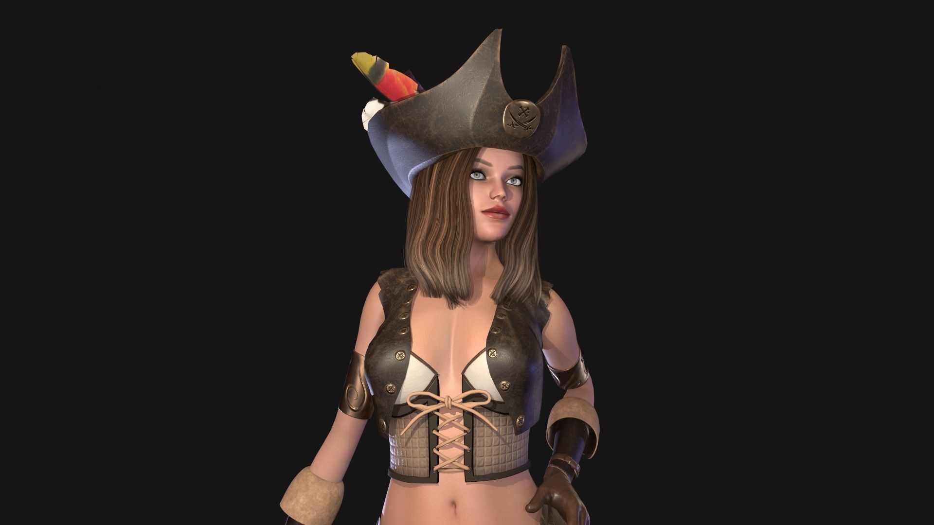 Pirate Girl Low-poly 3D model_5