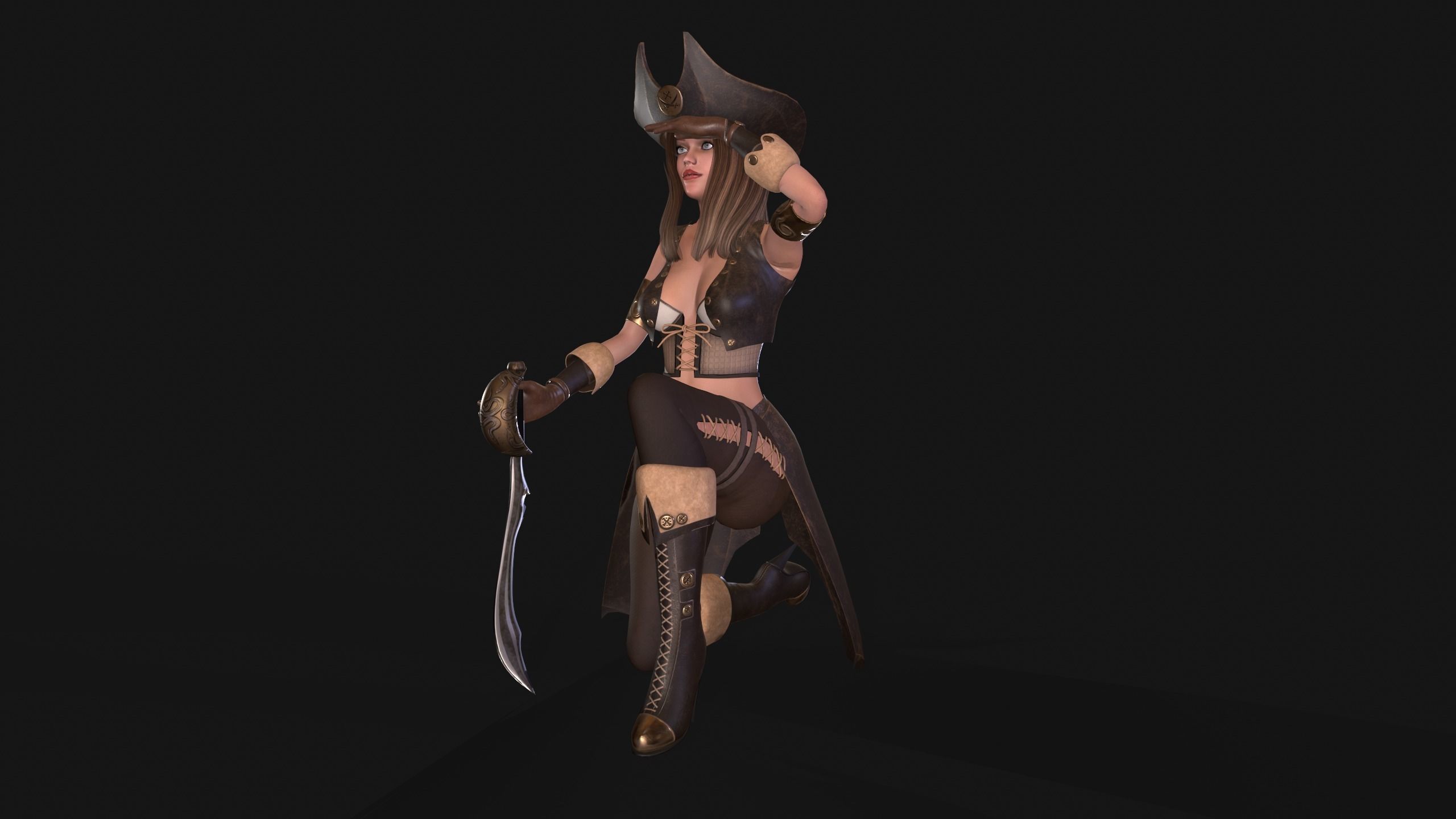 Pirate Girl Low-poly 3D model_4