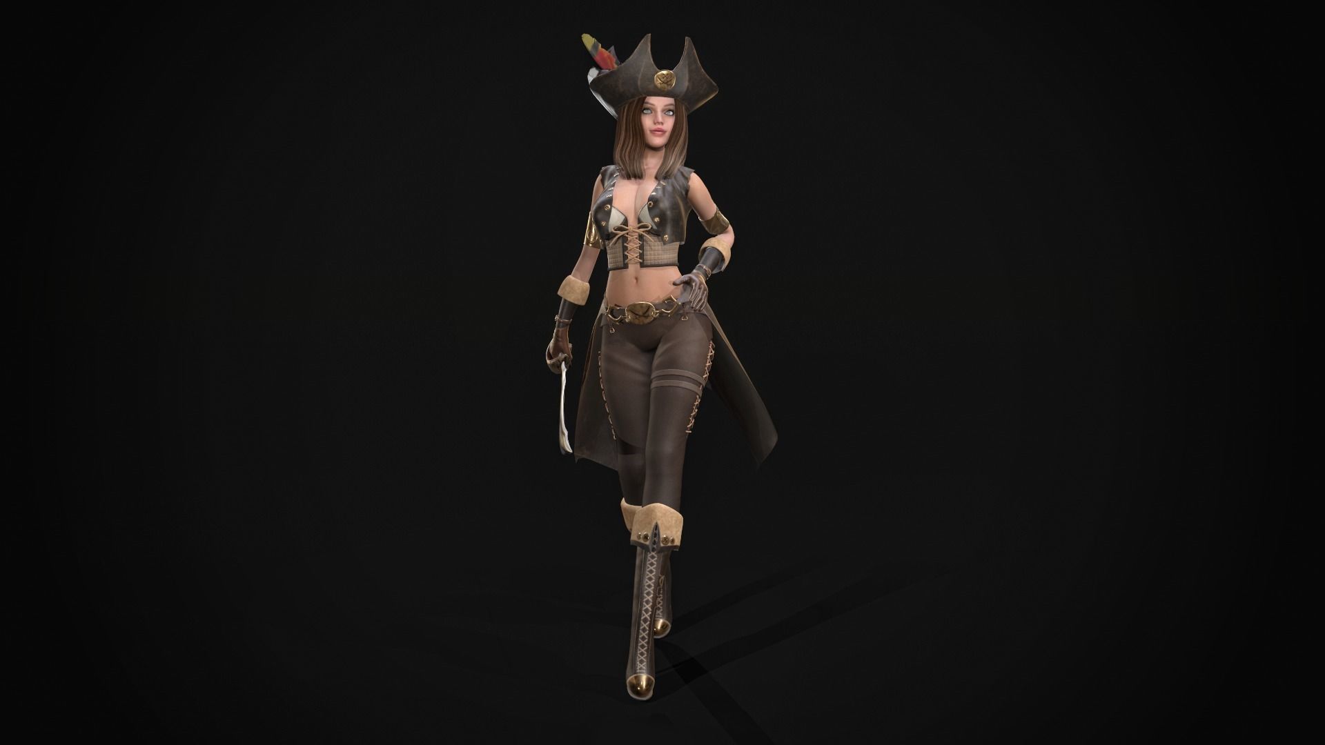 Pirate Girl Low-poly 3D model_2