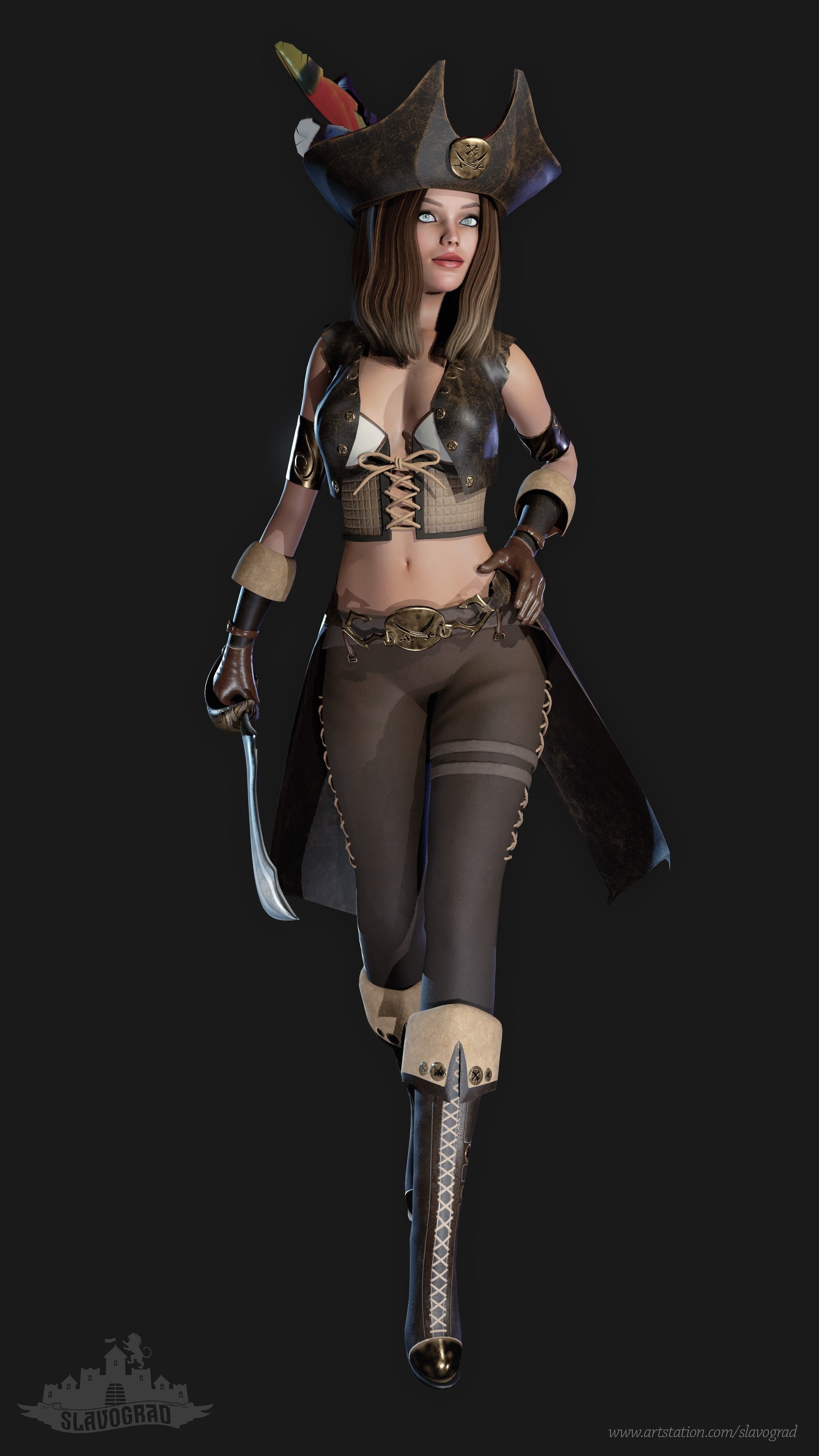 Pirate Girl Low-poly 3D model_8