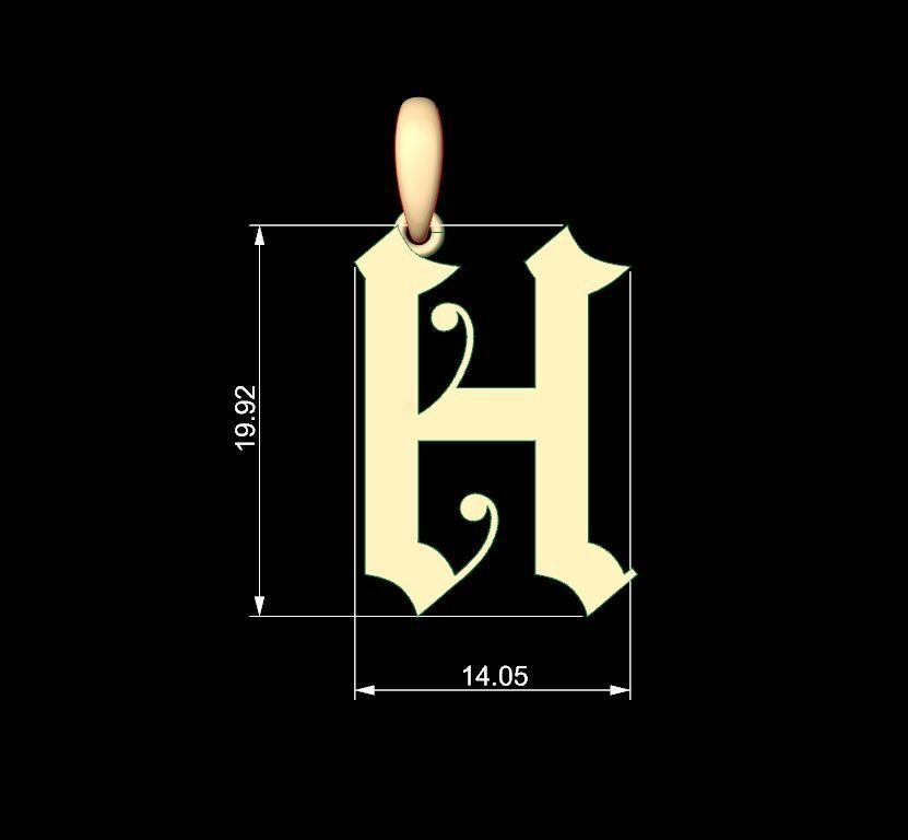 Initial Letters Pendant Battom Glory H 3D print model_4