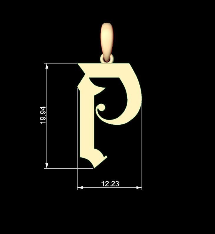 Initial Letters Pendant Battom Glory P 3D print model_5