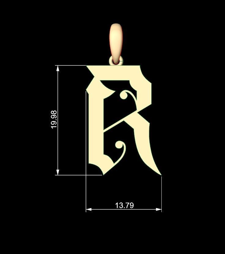 Initial Letters Pendant Battom Glory R 3D print model_4
