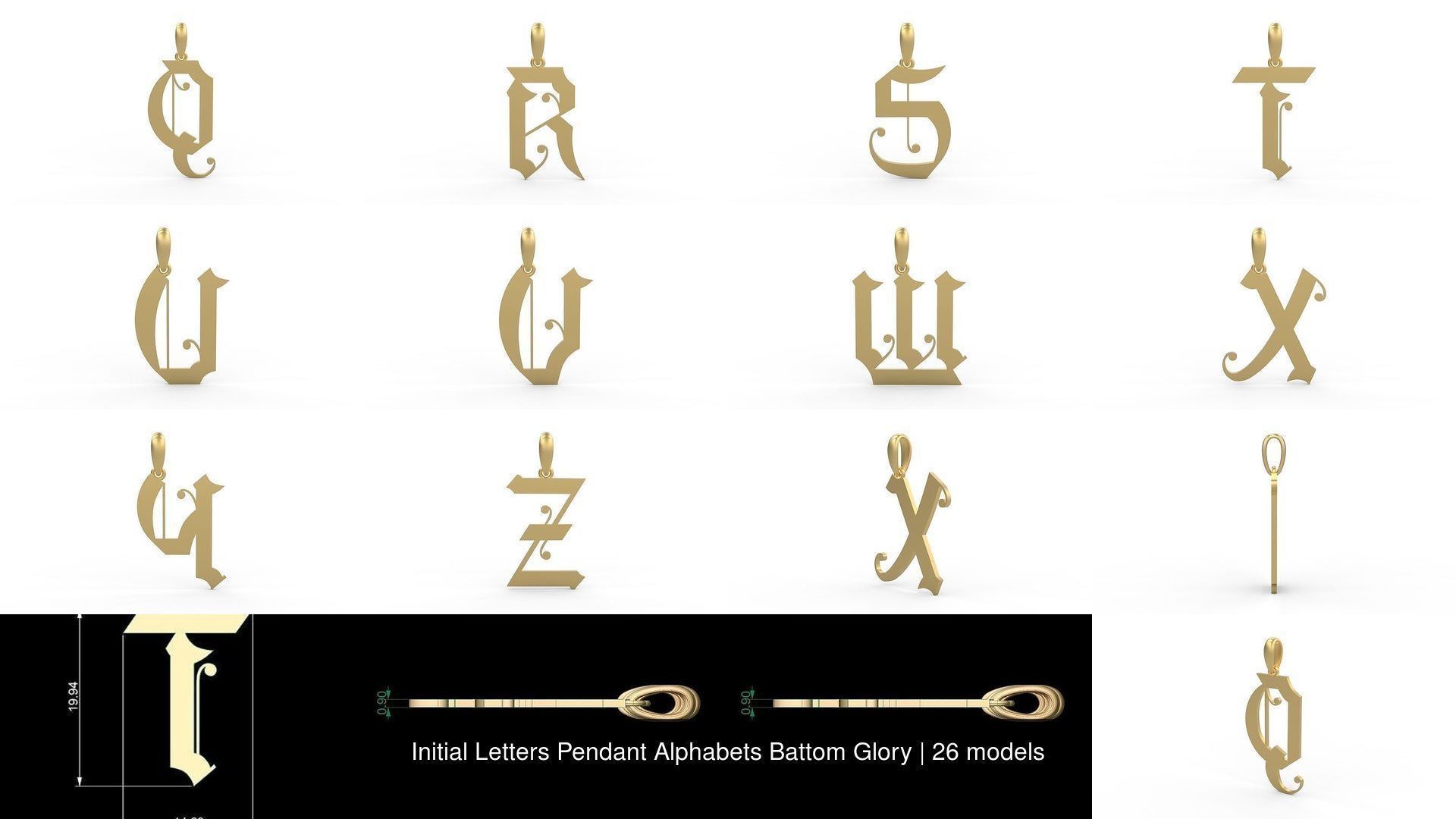 Initial Letters Pendant Alphabets Battom Glory 3D Model Collection_2
