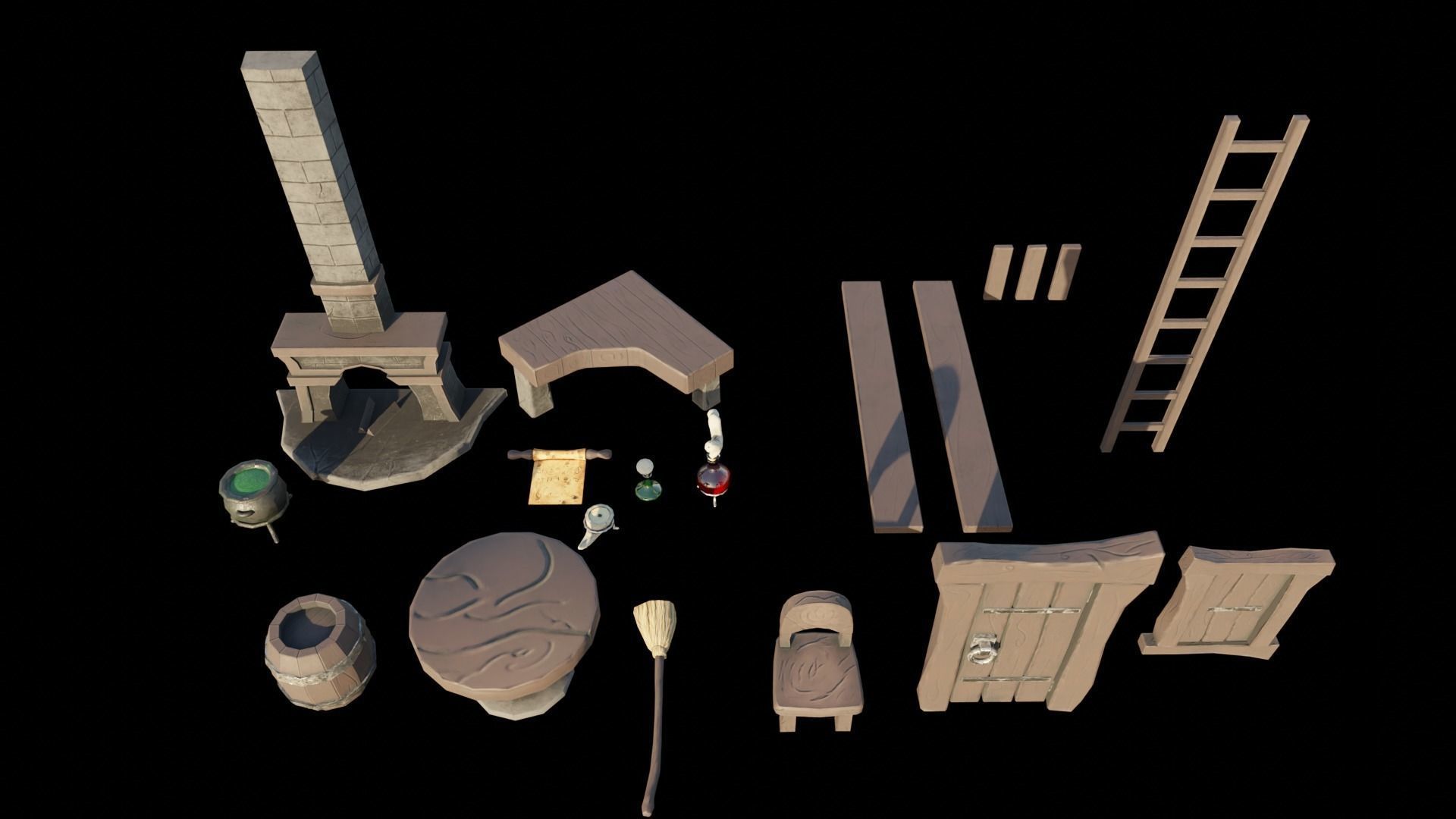 Stylized Witch Interior Decore Low-poly 3D model_9