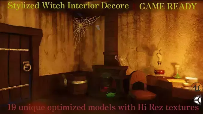 Stylized Witch Interior Decore Low-poly 3D model