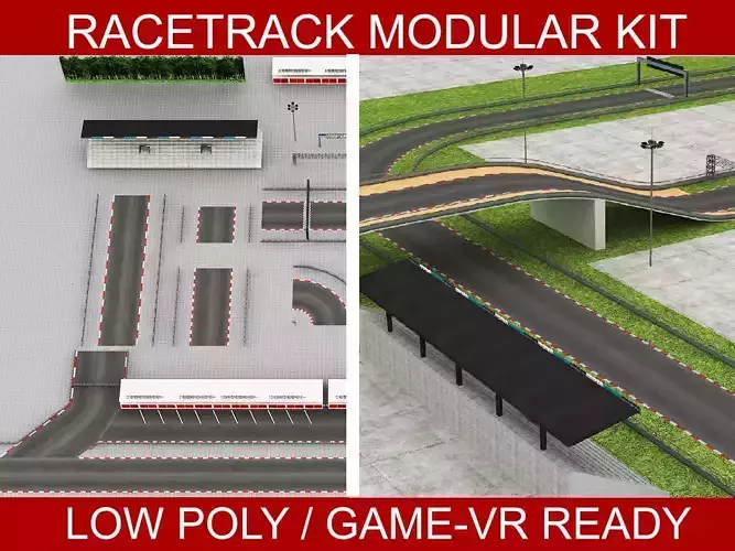 Race Track Modular Kit for Game and Big Projects unitypackage Low-poly 3D model
