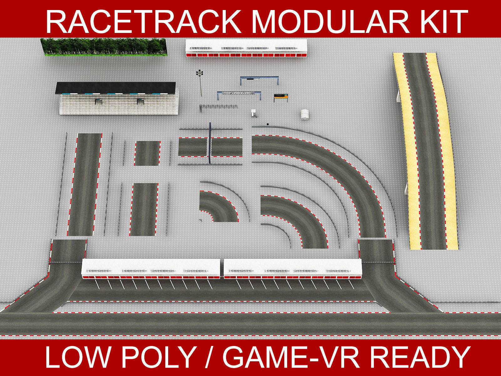 Race Track Modular Kit for Game and Big Projects unitypackage Low-poly 3D model_2