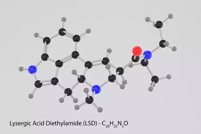 Drug LSD - Lysergic Acid Diethylamide - Molecule 3D model