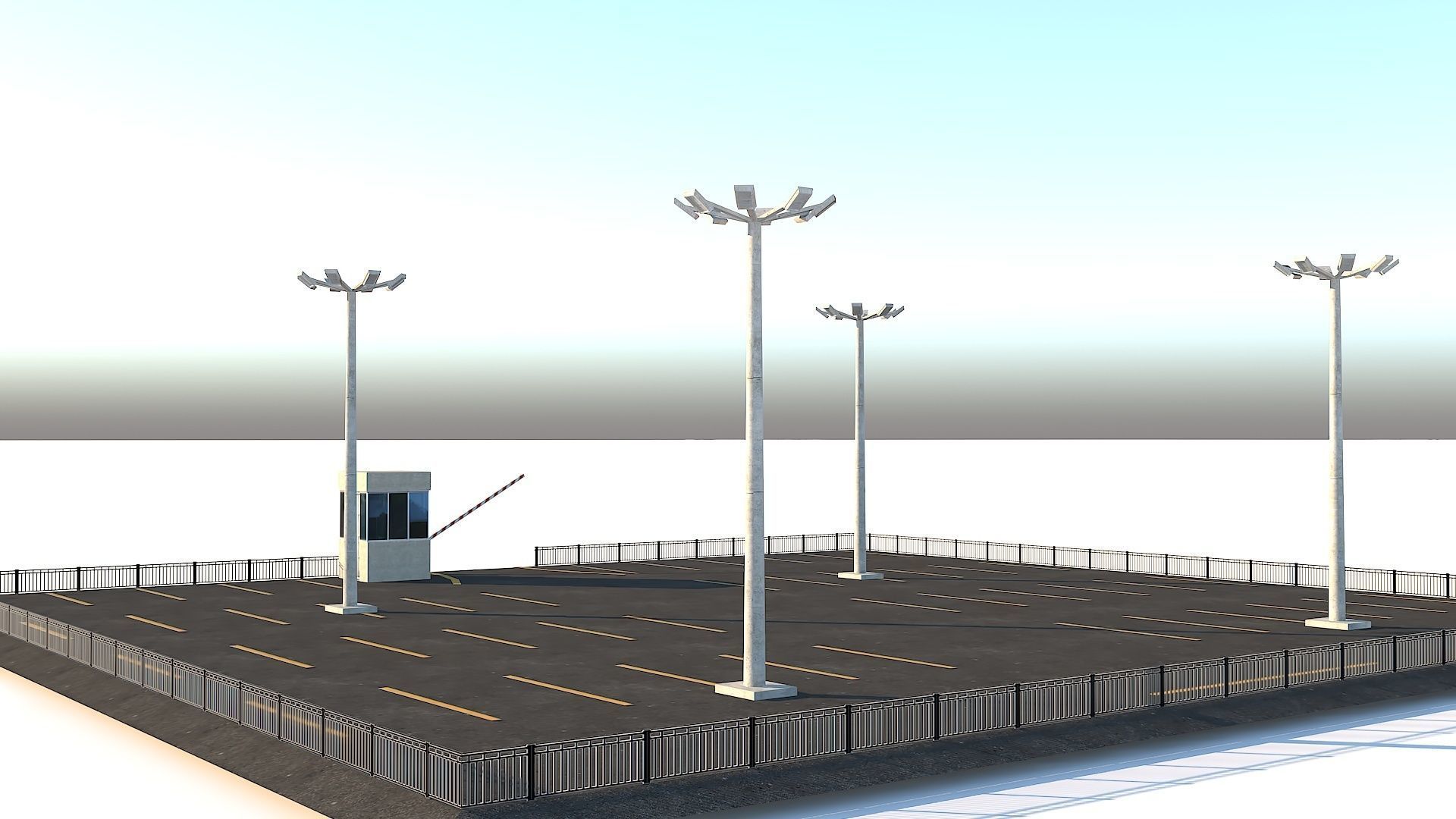 Inner City Roadside Car Parking Lot With Counter Low-poly 3D model_8