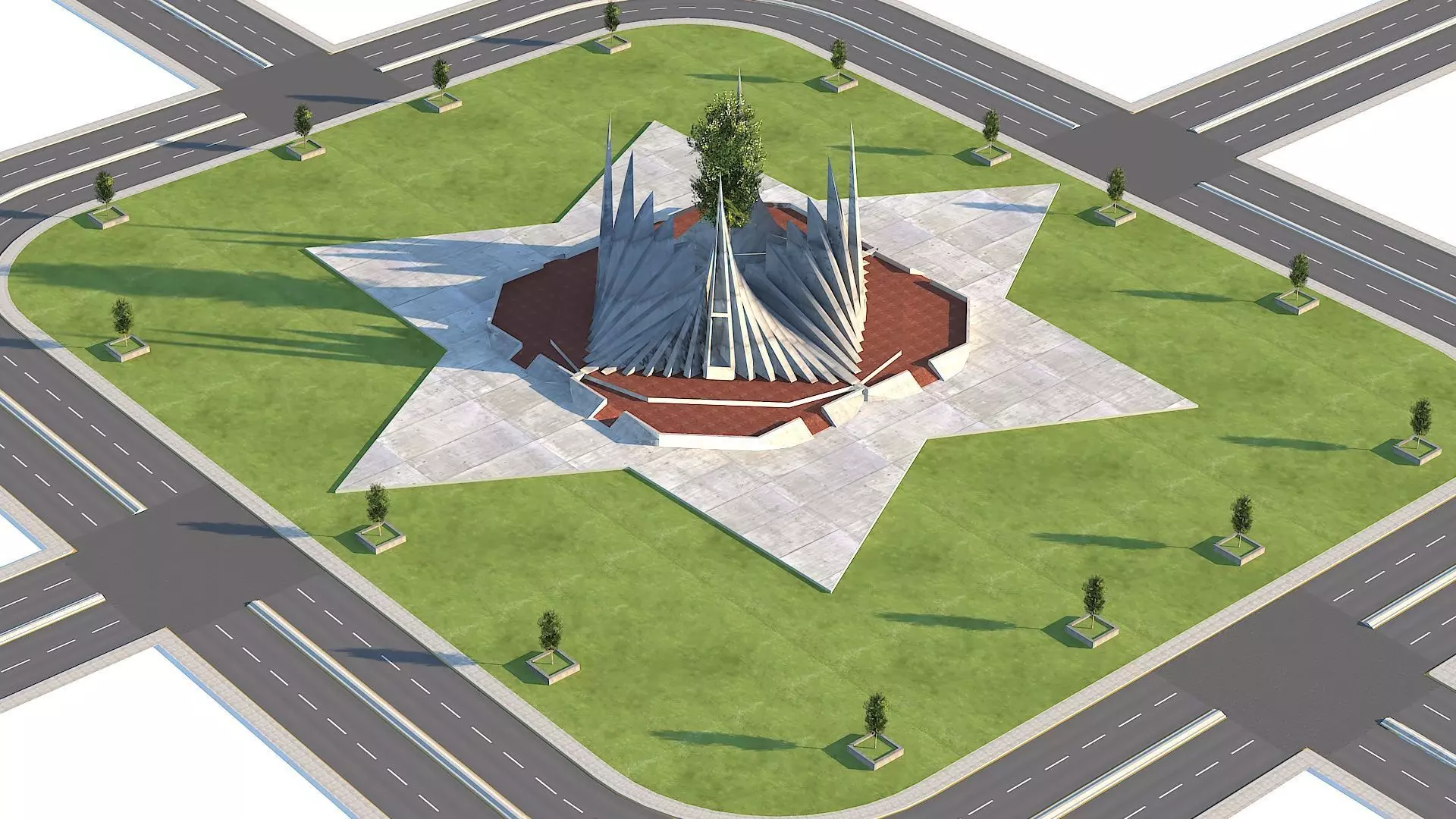 City Center Roundabout Road Low-poly 3D model