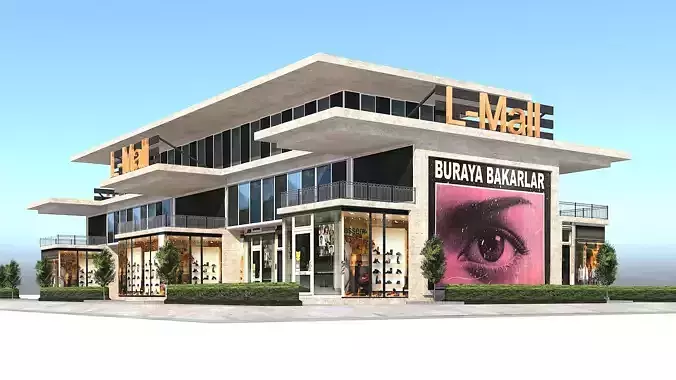 Simple and Effective Mall Shopping Store Building Low-poly 3D model