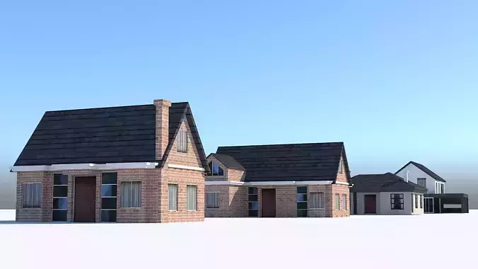 5 Village house villas Low-poly 3D model