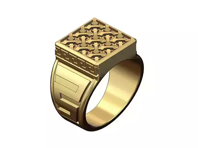 Moucharabieh and greek key pattern statement ring US size 10