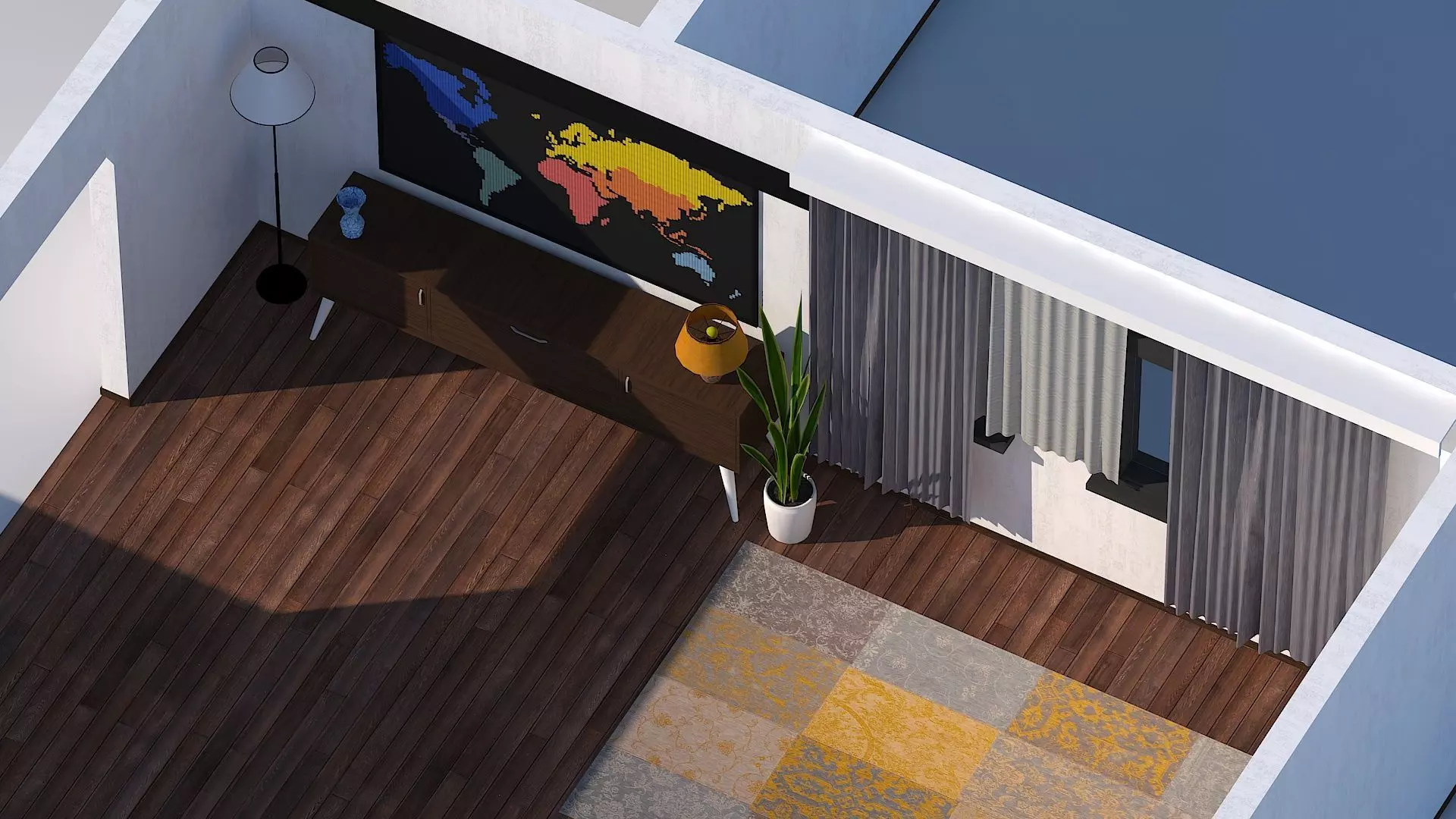 Home Hallway Center Console Cabinet and Picture Board Low-poly 3D model