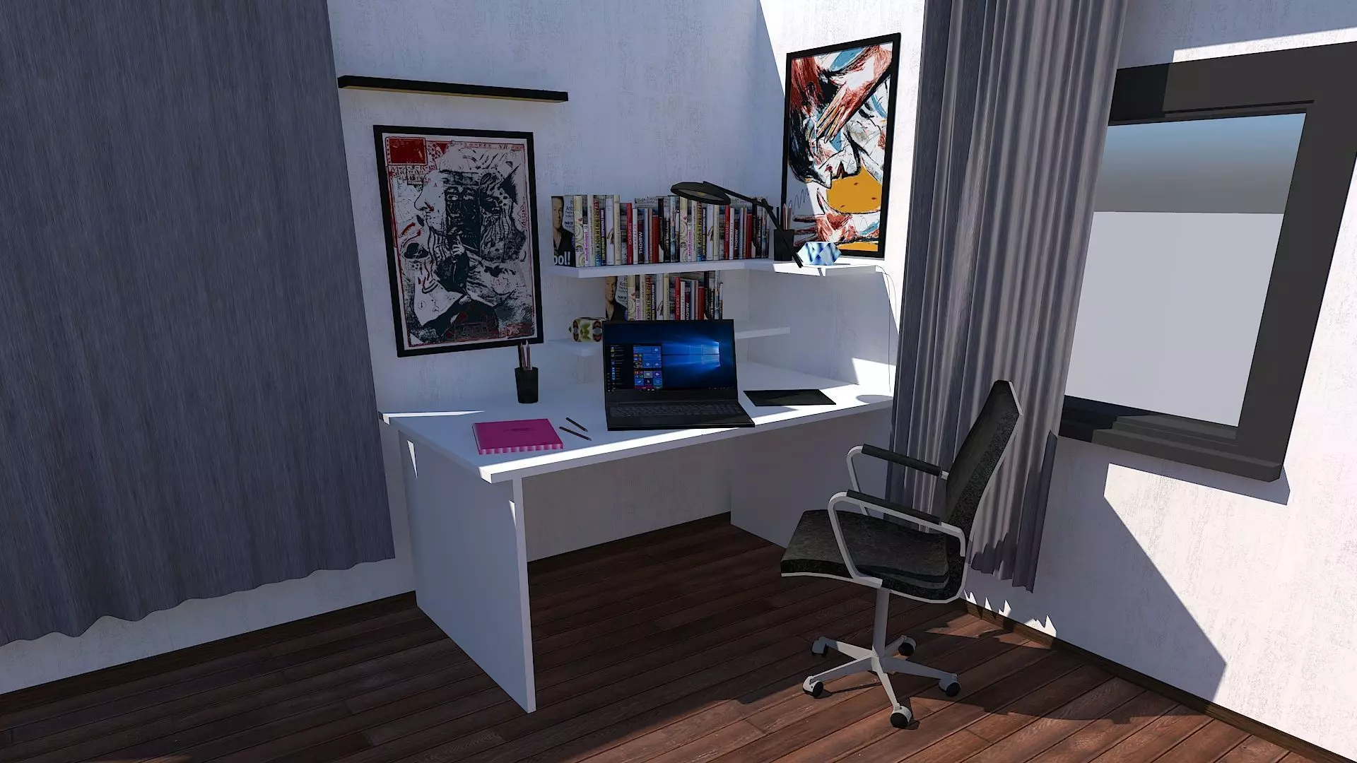 Home Type Work Office Space Desk and Computer Low-poly 3D model