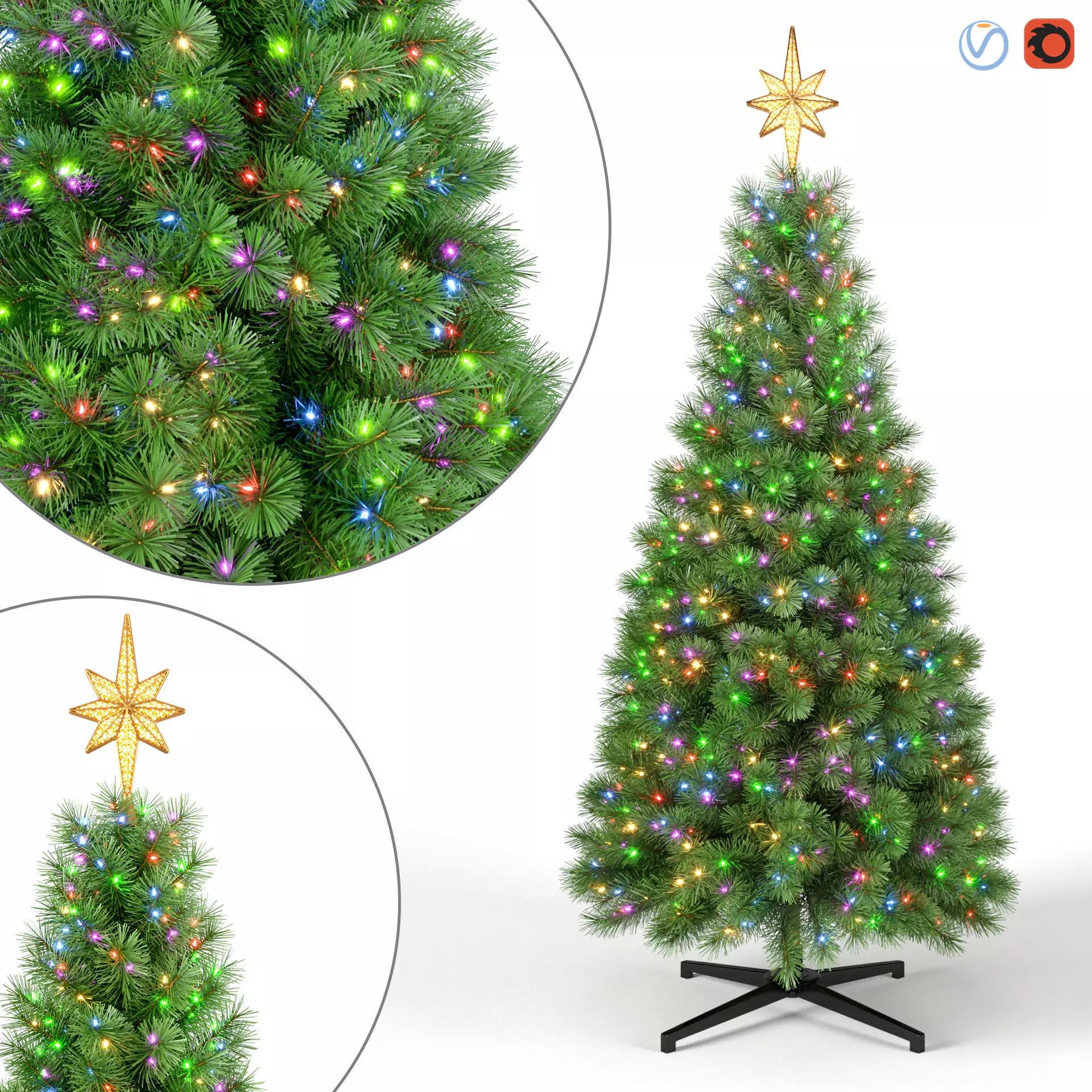 Christmas Tree 7 feet With Multicolor Lights 3D model_0