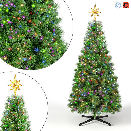 Christmas Tree 7 feet With Multicolor Lights 3D model