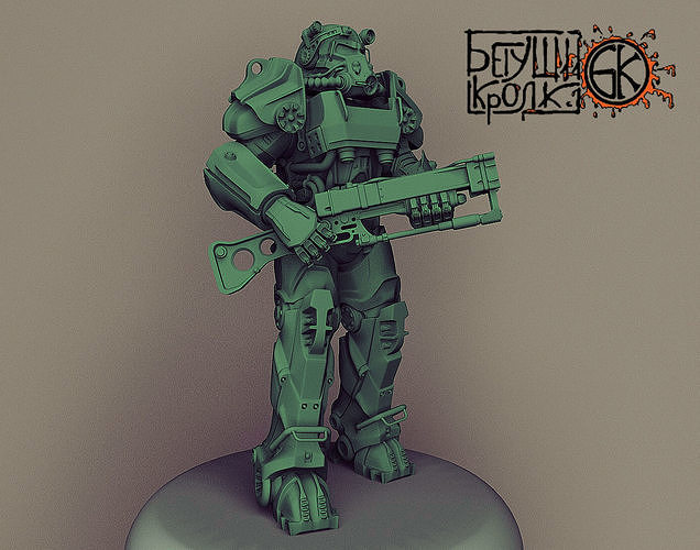 Armor T-60 from the game Fallout 4 laser rifle Scale 2 3D print model