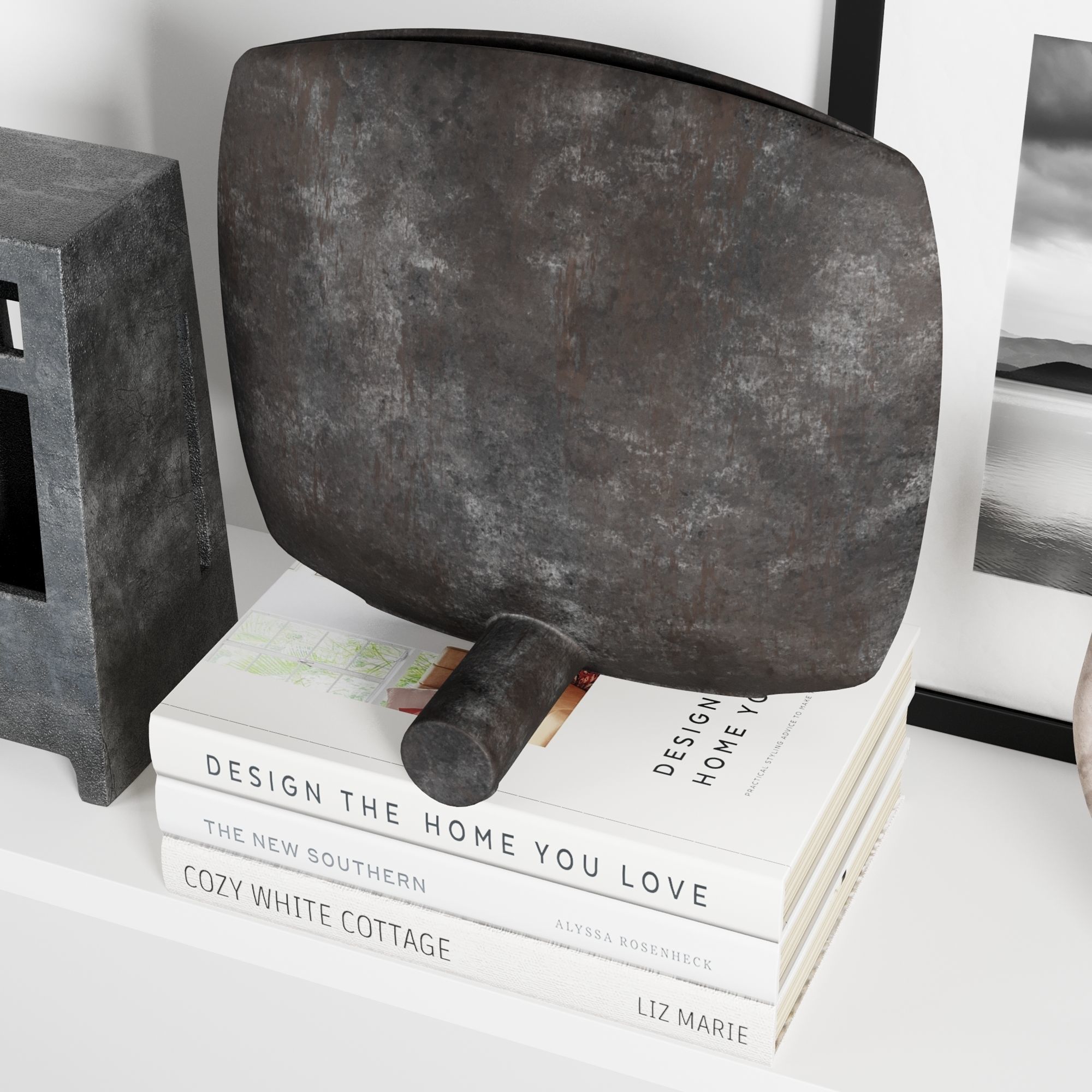 Decorative set 8 vases and sculptures on shelf 3D model_1