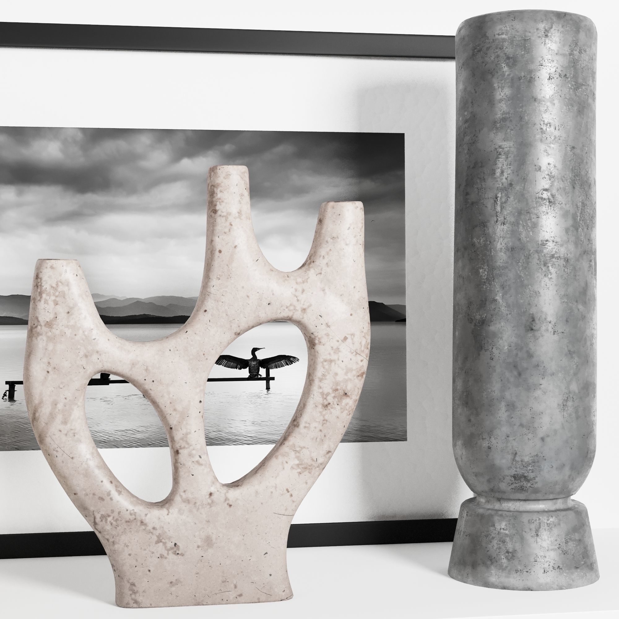 Decorative set 8 vases and sculptures on shelf 3D model_3