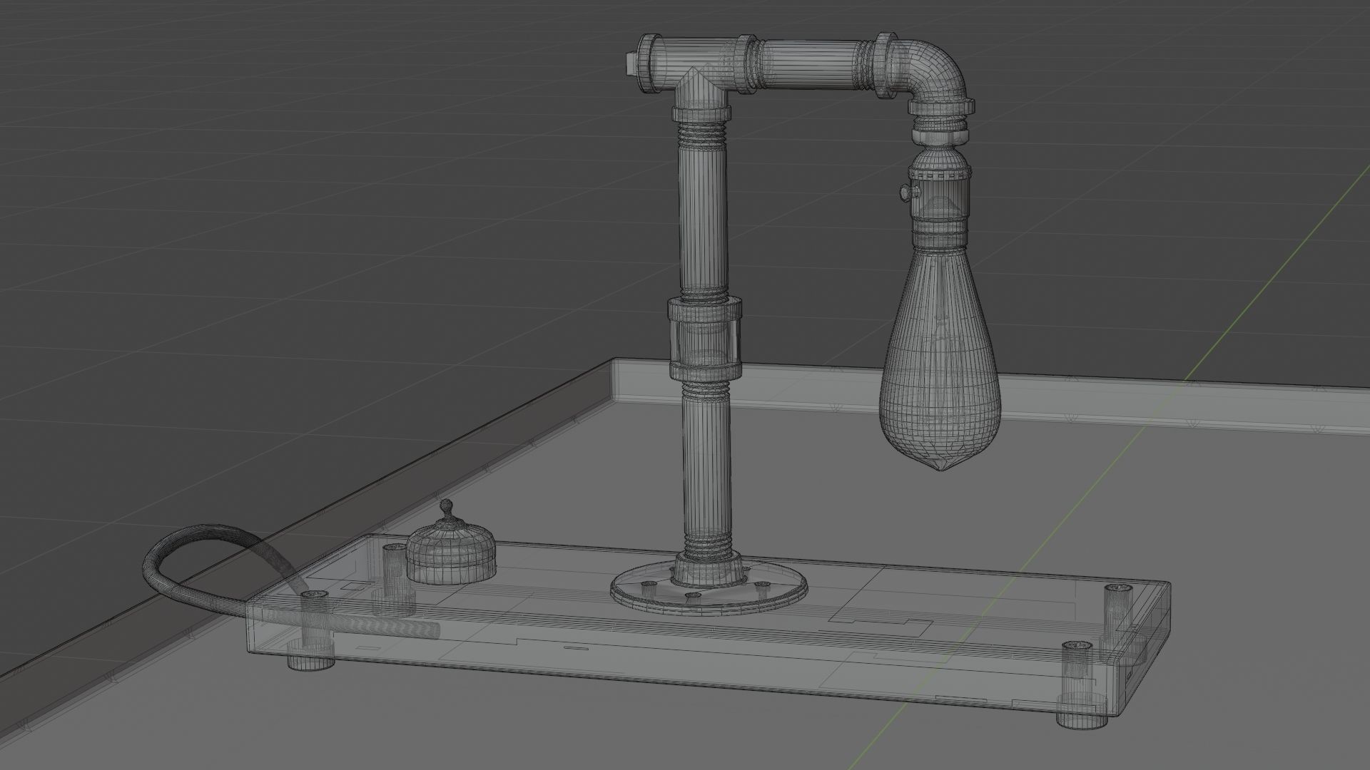 Steampunk Pipe Lamp with LED light bulb 3D model_4