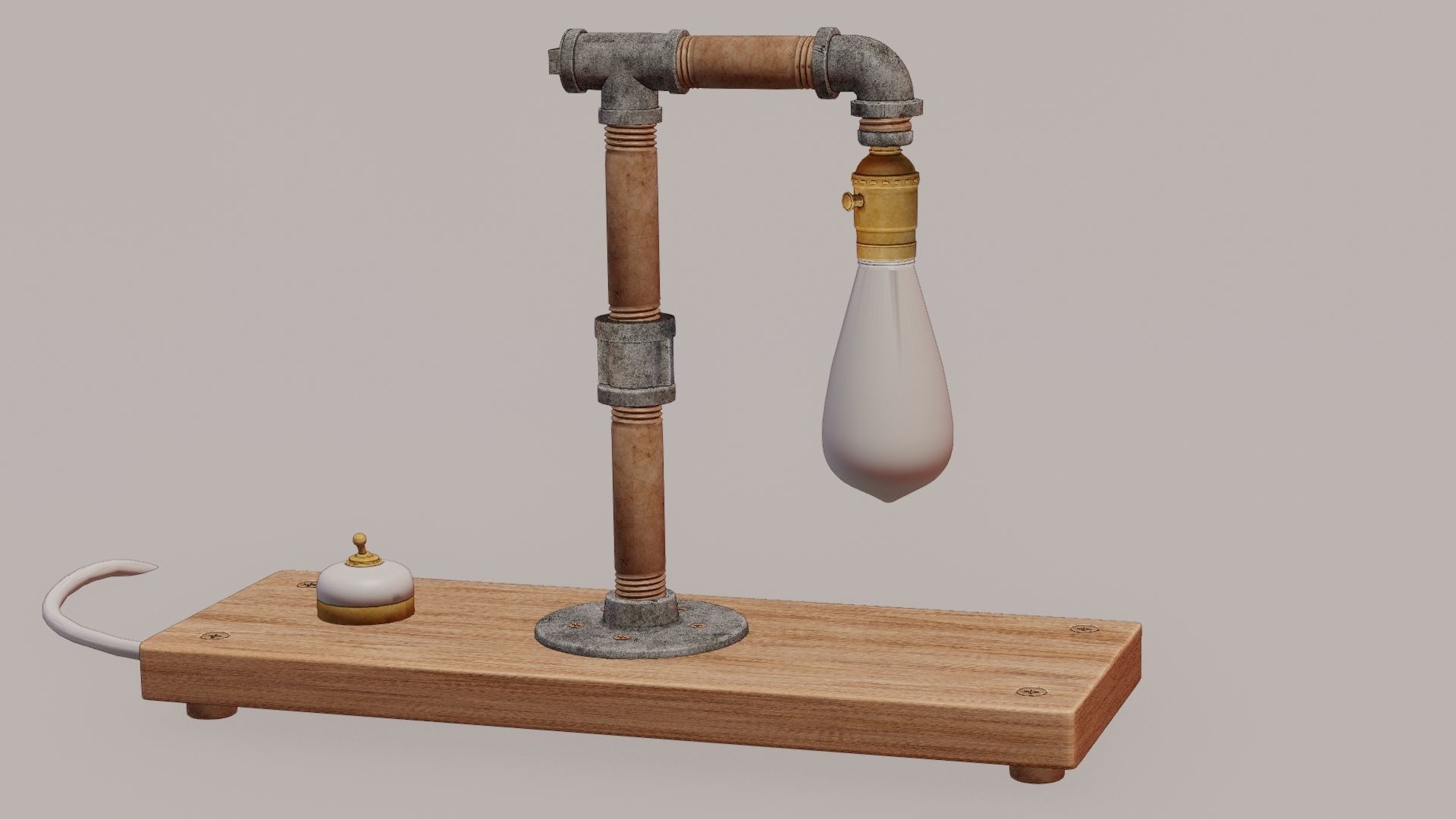Steampunk Pipe Lamp with LED light bulb 3D model_2