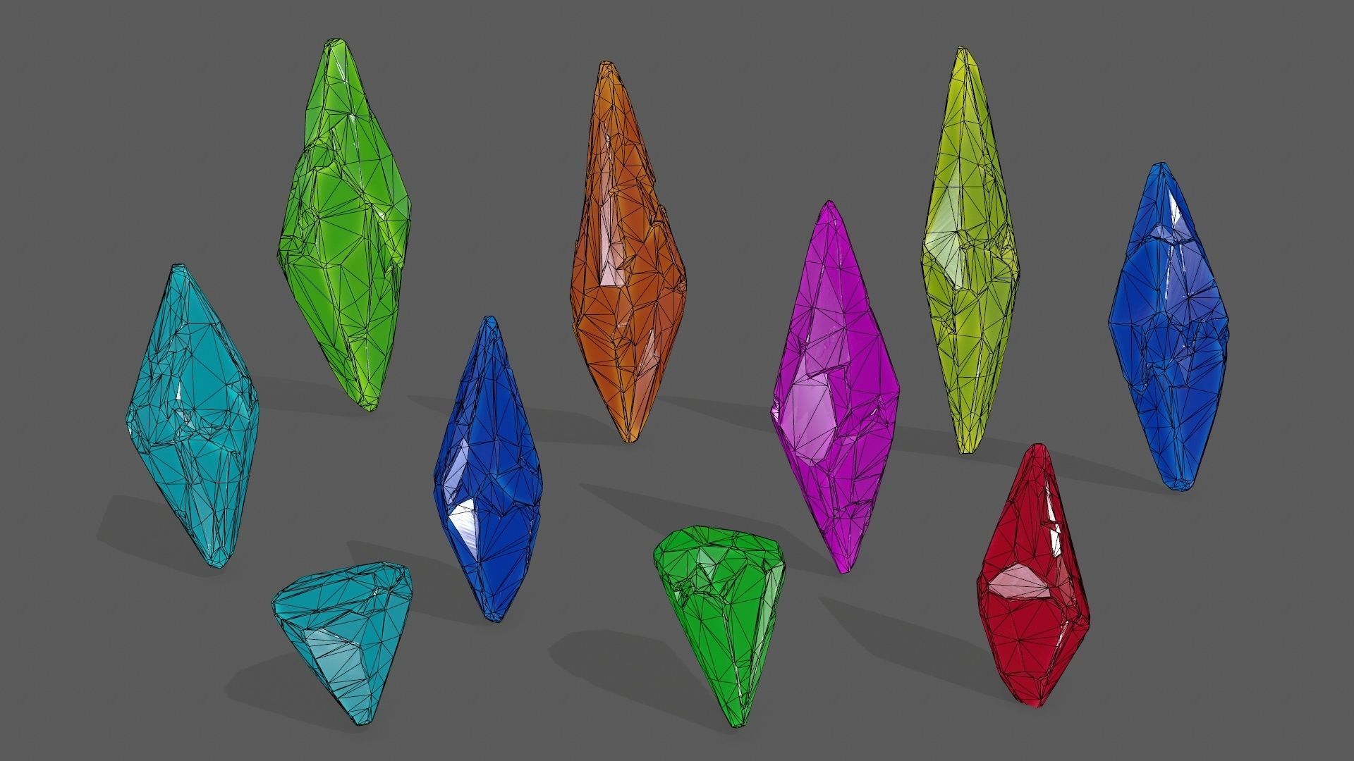 crystal three crystals Low-poly 3D model_11