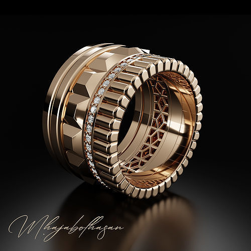 stylish diamond and gold ring 3D print model