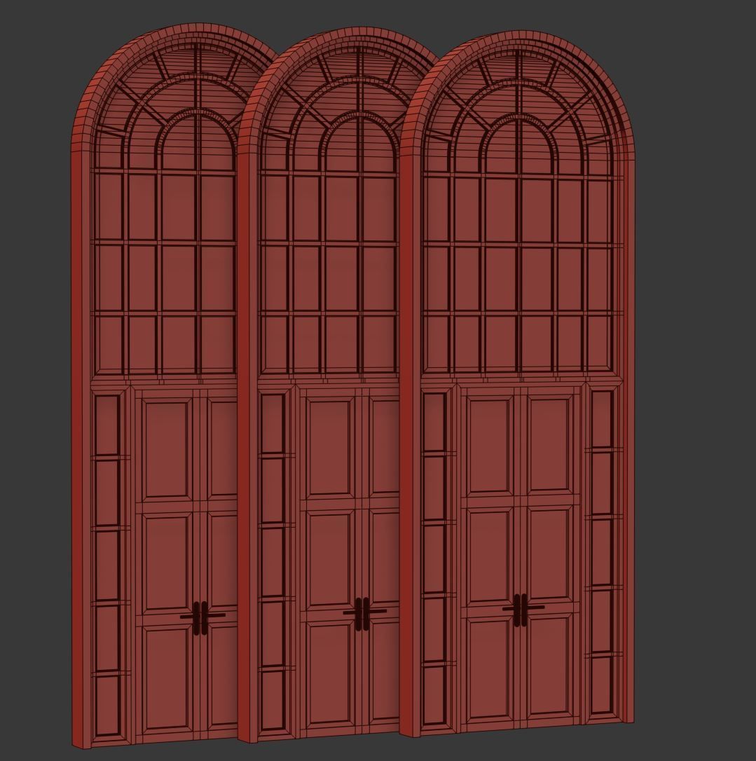 Arch Window with entrance door  Low-poly 3D model_7