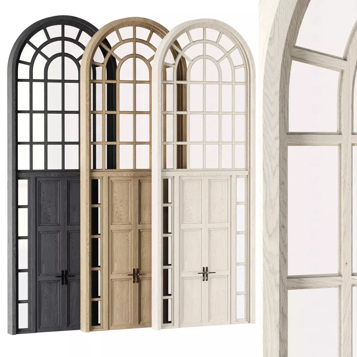 Arch Window with entrance door  Low-poly 3D model_0