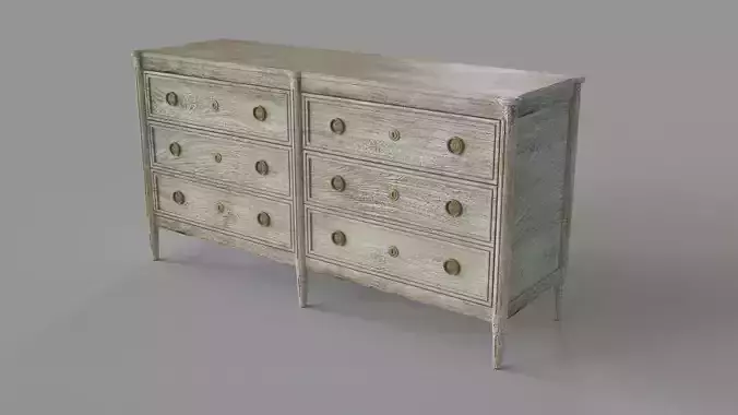 Washed Wood Six-Drawer Dresser 3D model