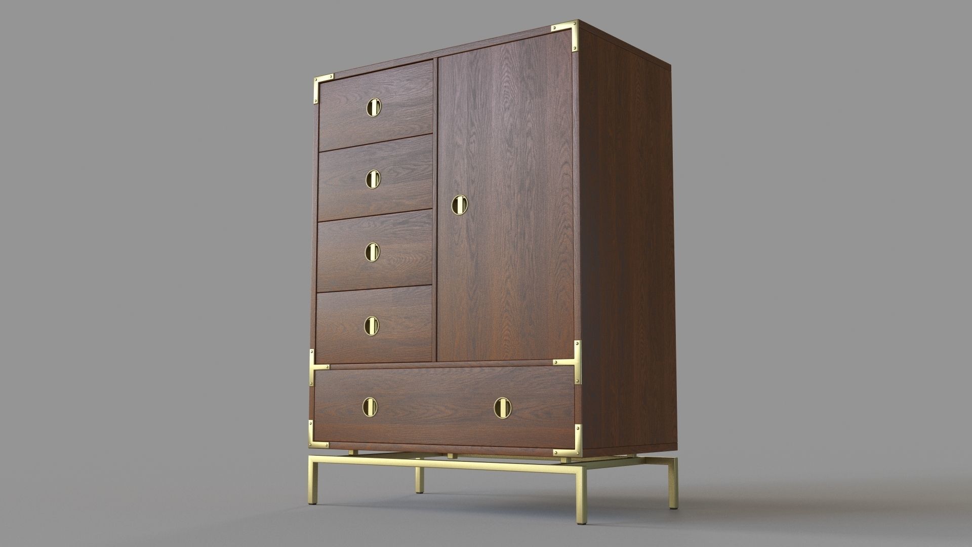 Malone Campaign Chifforobe Walnut 3D model_4