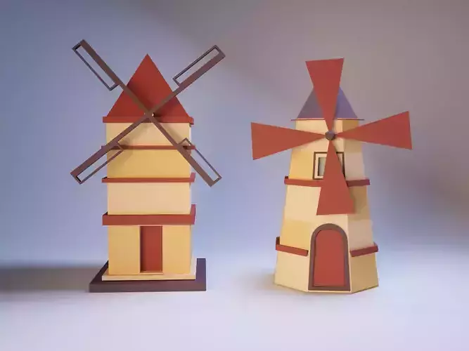 Set Farm Windmills Low Poly
