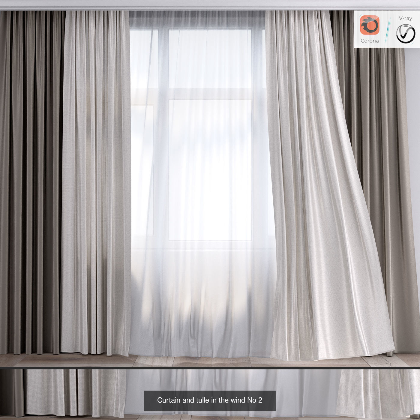 Curtain and tulle in the wind pack 5 in 1  3D Model Collection_5