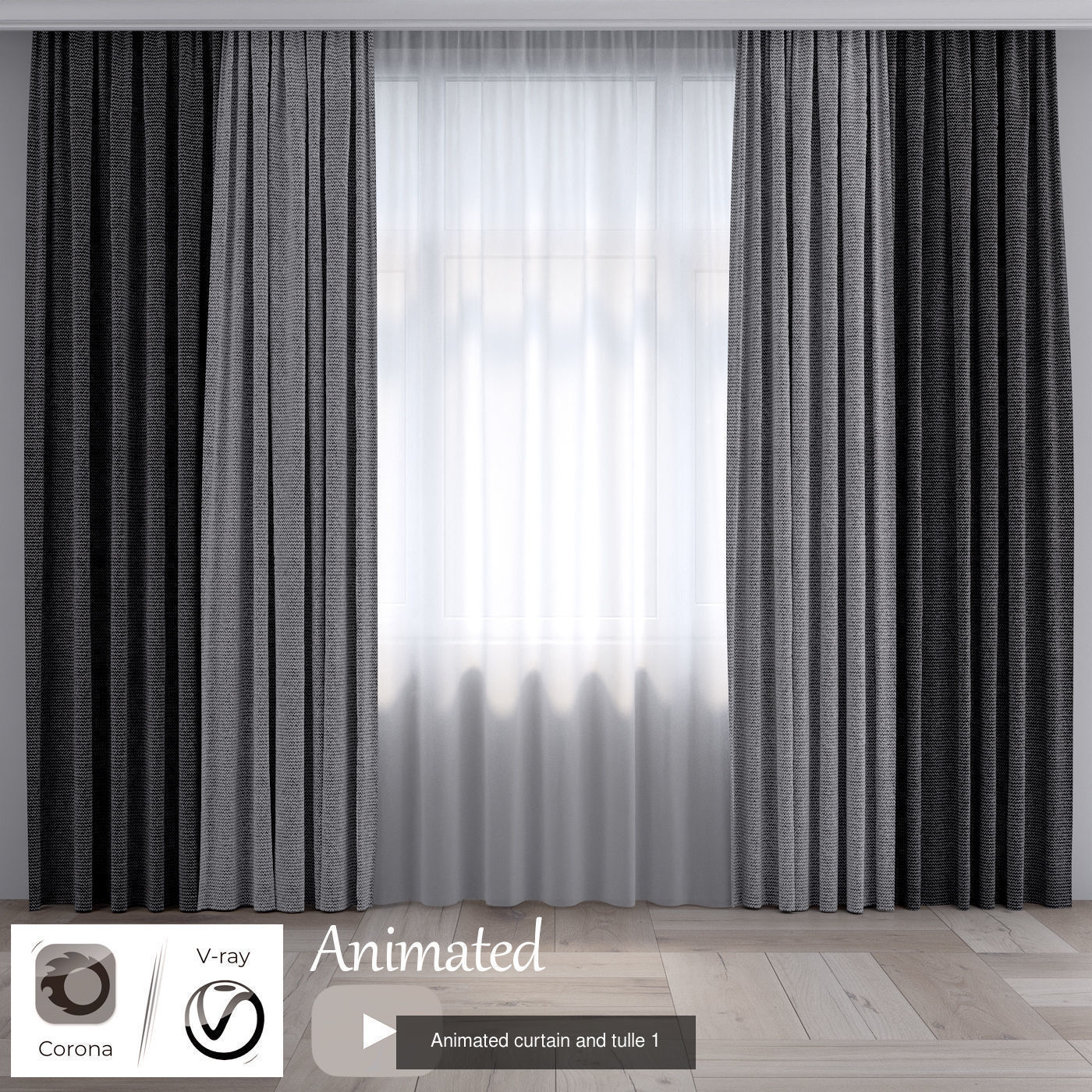 Curtain and tulle in the wind pack 5 in 1  3D Model Collection_6