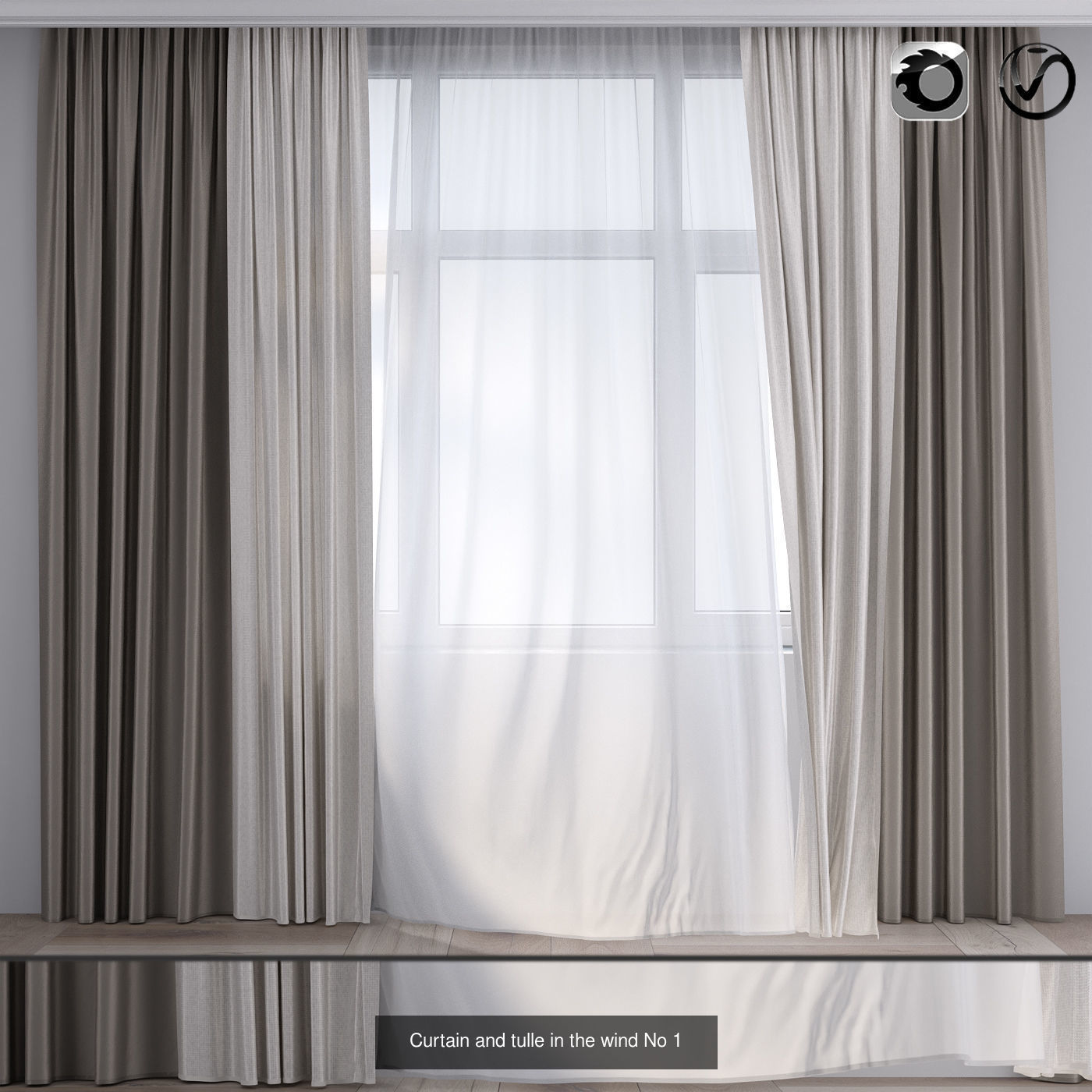 Curtain and tulle in the wind pack 5 in 1  3D Model Collection_4