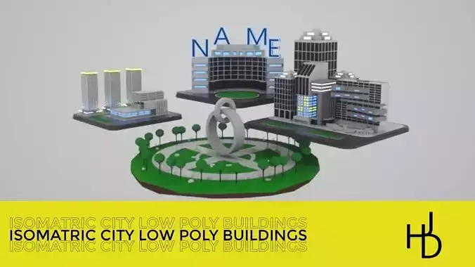 Isomatric city low poly buildings  Low-poly 3D model