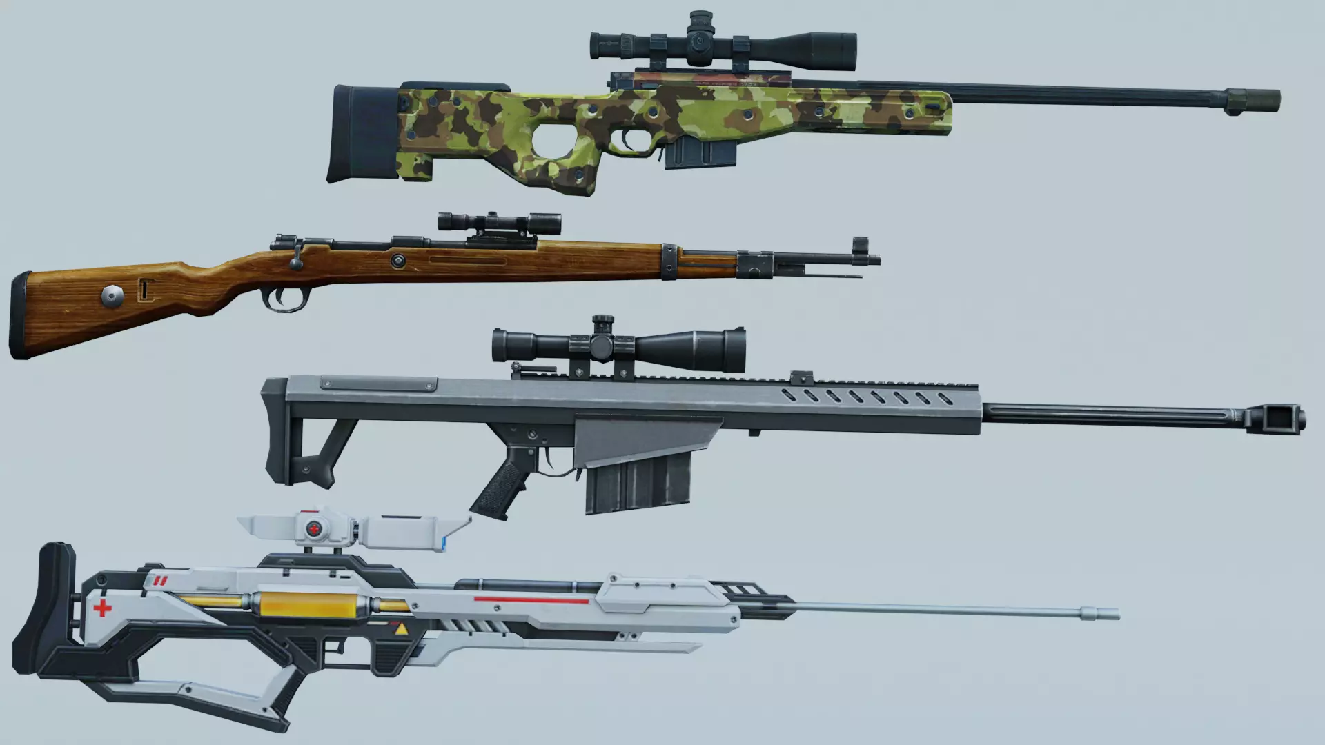 Sniper  AWM  Kar98k  M82B TreatmentSniper 3D model_0