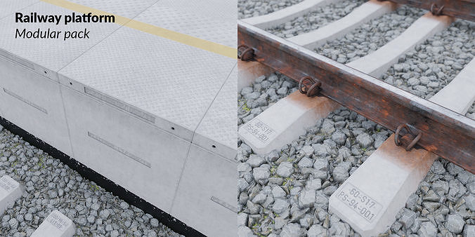 Railway platform - Modular pack 3D model