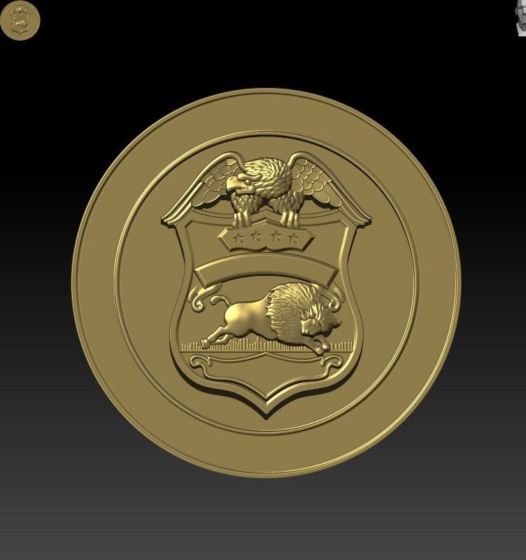BUFALO police badge on silver coin 3D print model_10