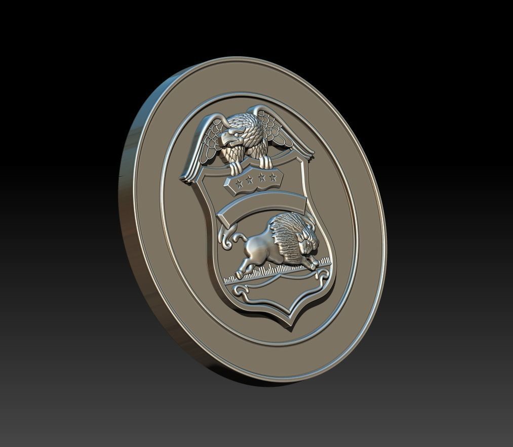 BUFALO police badge on silver coin 3D print model_8