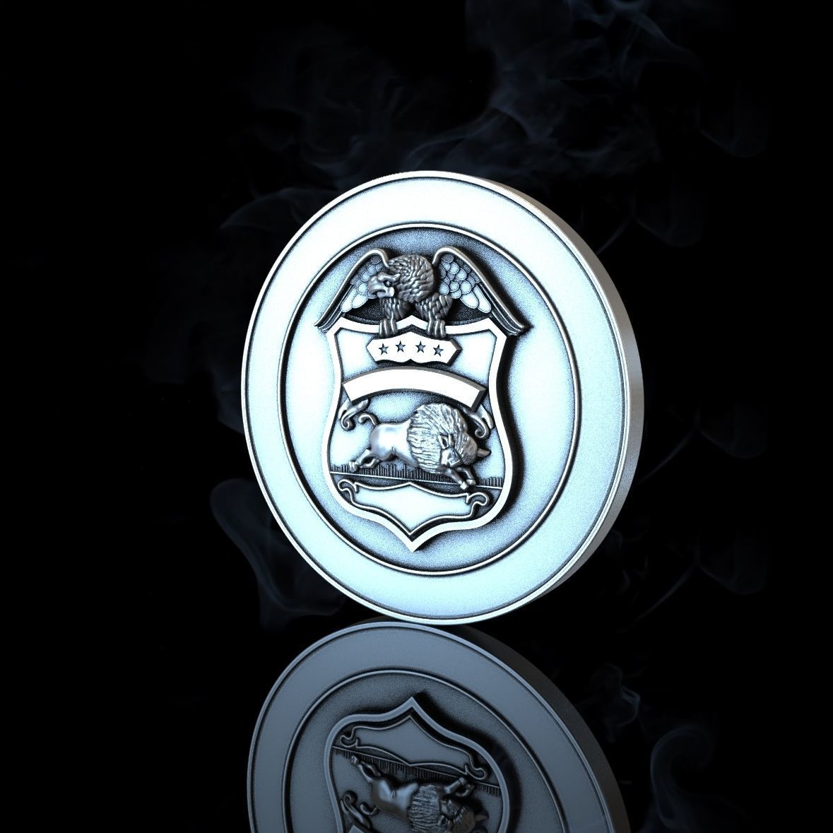 BUFALO police badge on silver coin 3D print model_3