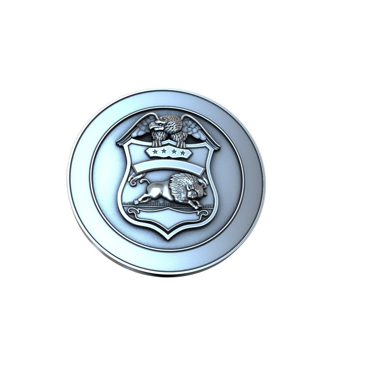 BUFALO police badge on silver coin 3D print model_1